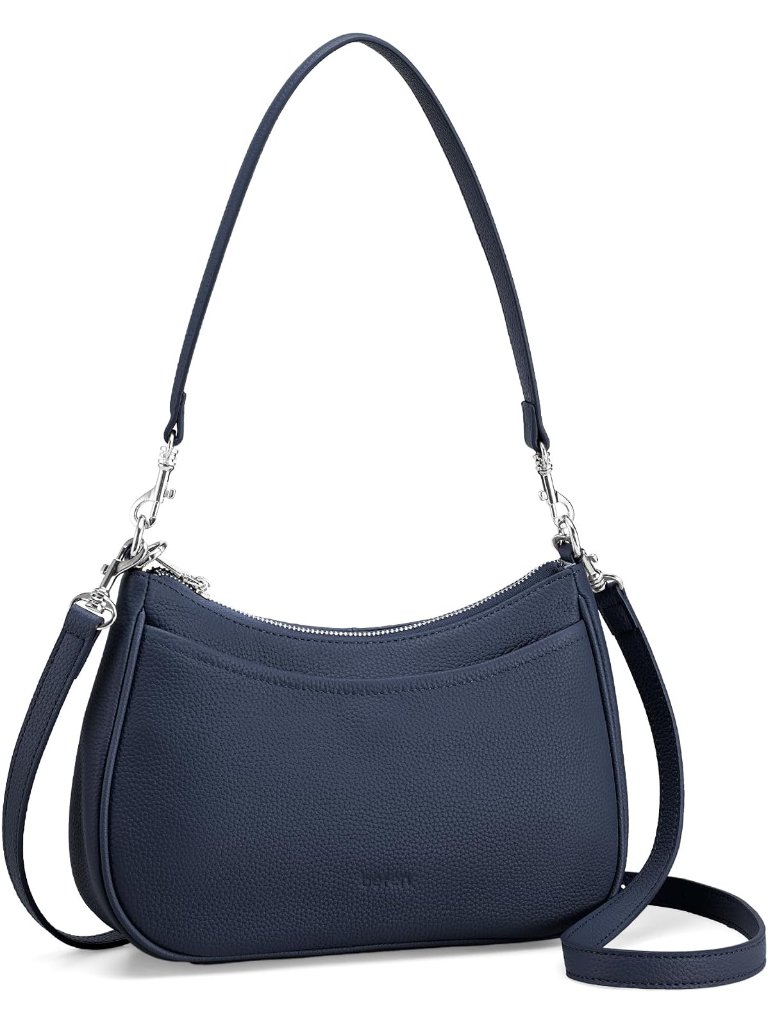 Women's Navy Blue Leather Anti Theft Crossbody Bag Adjustable Strap Zipper Purse